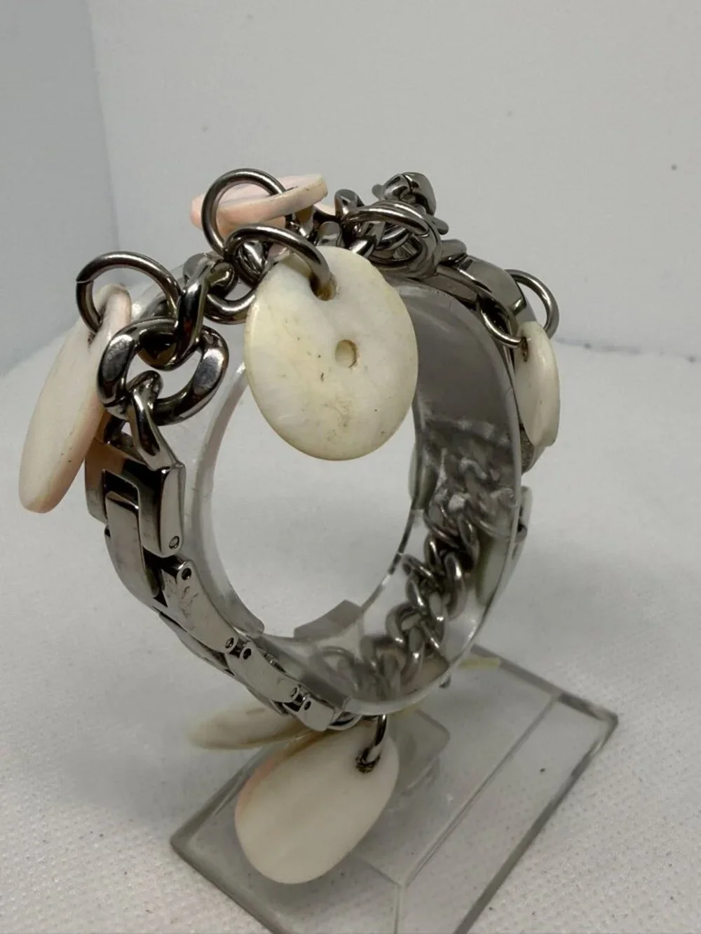 Fossil F2 Women's Charm Bracelet Watch Stainless Steel Mother of Pearl Dial FS-1